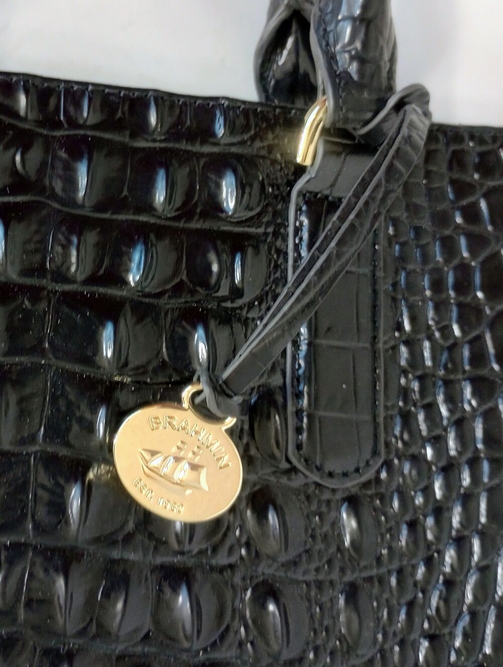 NEW Brahmin Small Ashlee Black Melbourne Croc Embossed Leather Crossbody Satchel - Picture 5 of 14